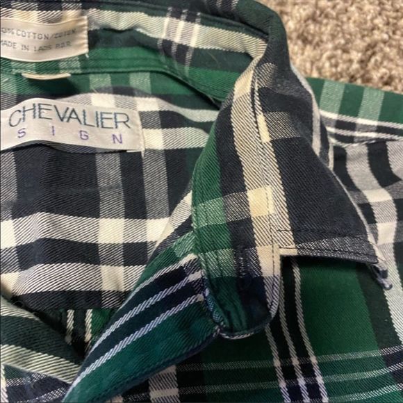 LEO CHEVALIER | Men’s Green and White Plaid Casual Button Down - Picture 4 of 5
